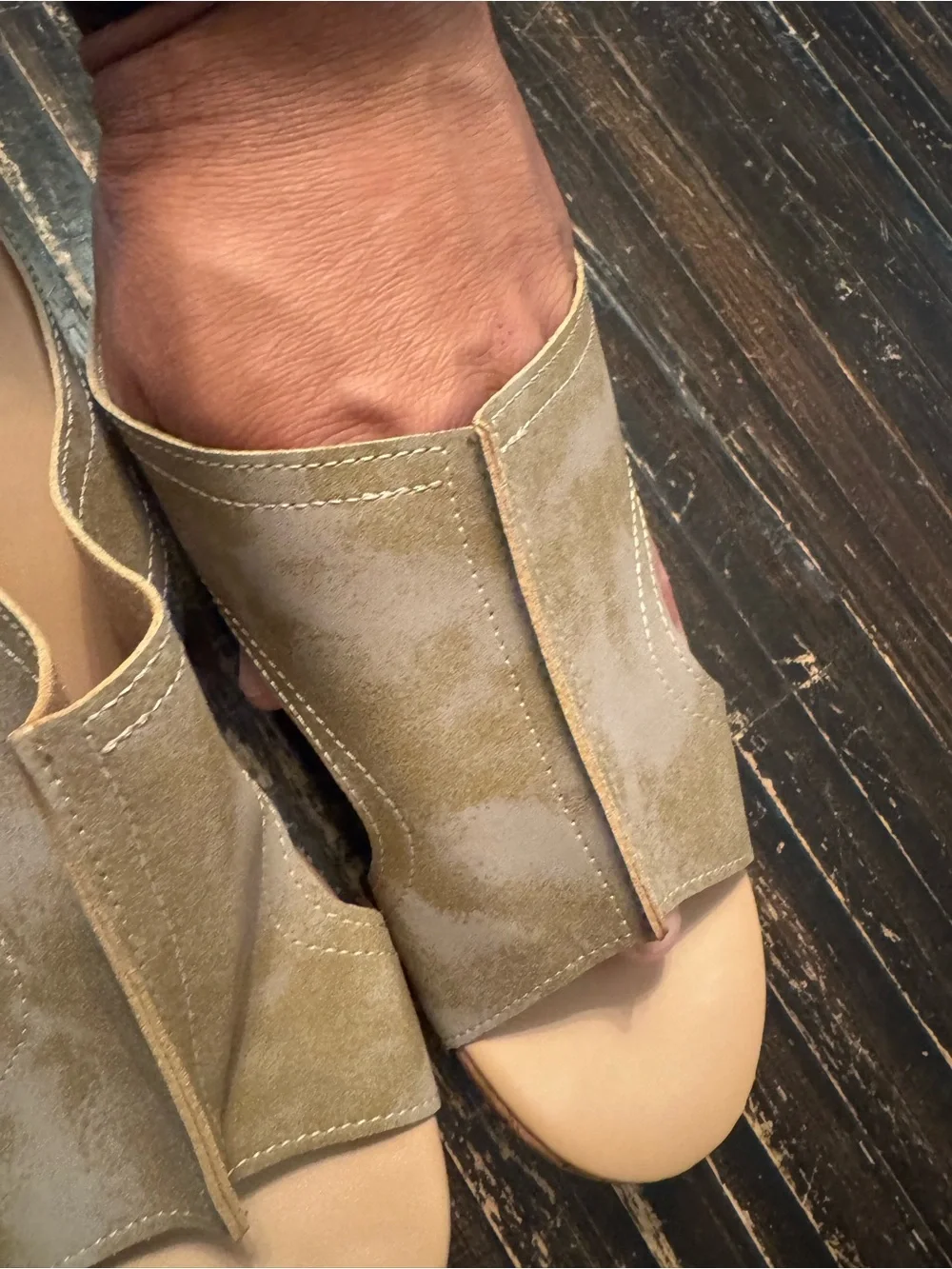 Source Unknown Olive Green Cork Wedge Slide Sandals
